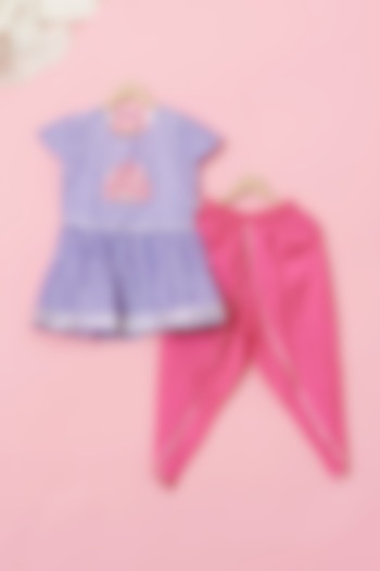 Pink Cotton & Handwoven Dhoti Set For Girls by Mi Dulce An'ya at Pernia's Pop Up Shop