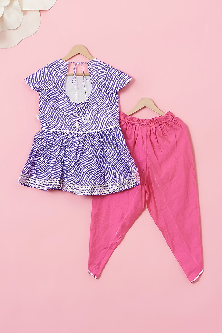Pink Cotton & Handwoven Dhoti Set For Girls by Mi Dulce An'ya at Pernia's Pop Up Shop