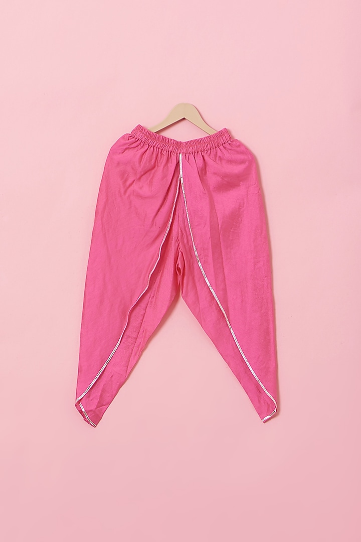 Pink Cotton & Handwoven Dhoti Set For Girls by Mi Dulce An'ya at Pernia's Pop Up Shop