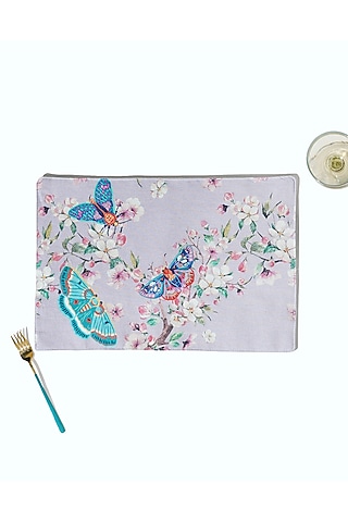 Pink Cotton Floral Printed Table Mats (Set of 2) by Mid July Home