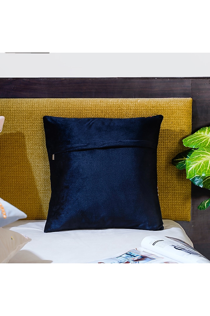 Black Velvet Printed & Hand Embroidered Cushion Cover by Mid July Home at Pernia's Pop Up Shop
