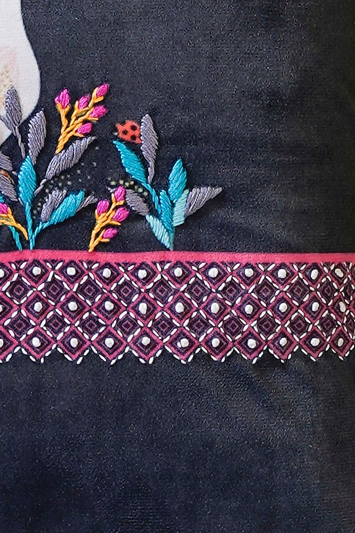 Black Velvet Printed & Hand Embroidered Cushion Cover by Mid July Home at Pernia's Pop Up Shop