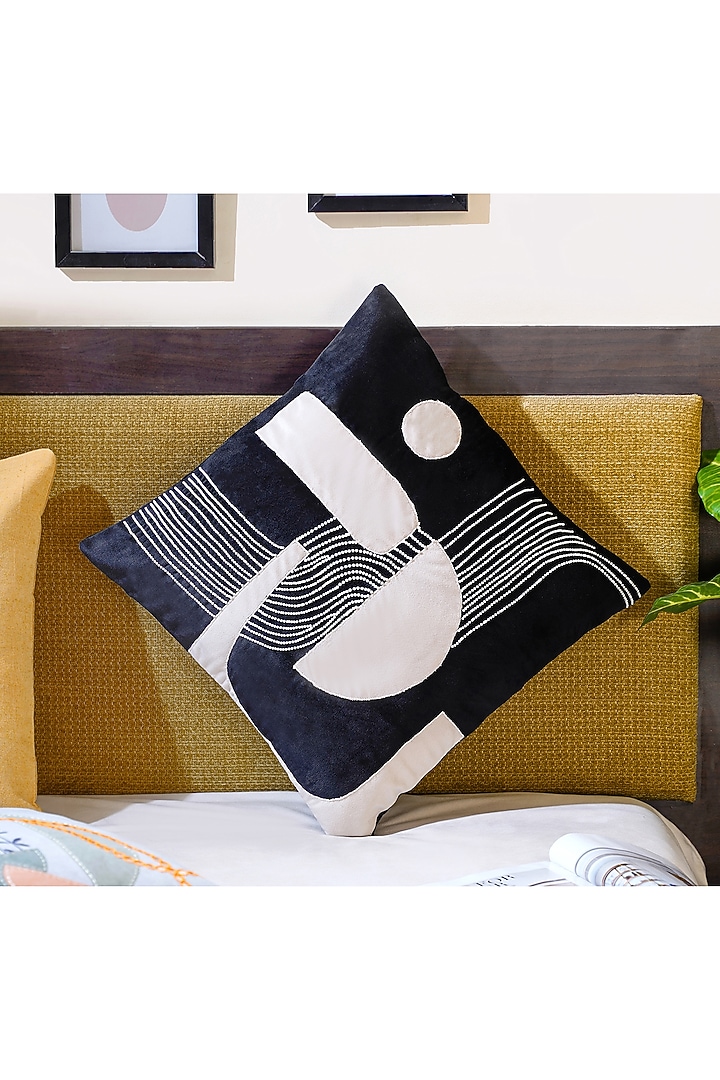 Black & White Premium Velvet Hand Embroidered Cushion Cover by Mid July Home at Pernia's Pop Up Shop