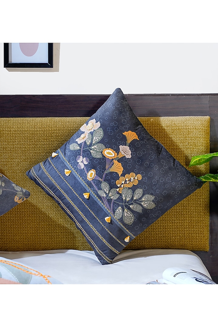 Olive Green Premium Velvet Hand Embroidered Cushion Cover by Mid July Home at Pernia's Pop Up Shop