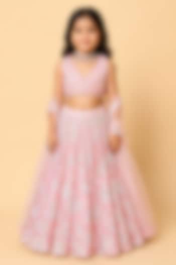 Rose Pink Viscose Georgette Sequins Embroidered Lehenga Set For Girls by MeenaGuranam Kids at Pernia's Pop Up Shop