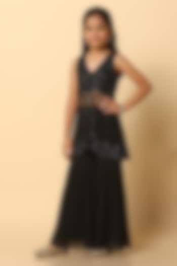 Black Viscose Georgette Sequins Work Sharara Set For Girls by MeenaGuranam Kids at Pernia's Pop Up Shop