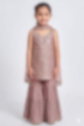 Onion Pink Chinon Chiffon  Sequins Work Sharara Set For Girls by MeenaGuranam Kids at Pernia's Pop Up Shop