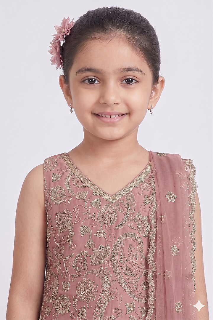 Onion Pink Chinon Chiffon Sequins Work Sharara Set For Girls by MeenaGuranam Kids at Pernia's Pop Up Shop