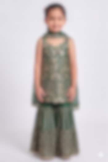 Green Chinon Chiffon Sequins Work Sharara Set For Girls by MeenaGuranam Kids at Pernia's Pop Up Shop