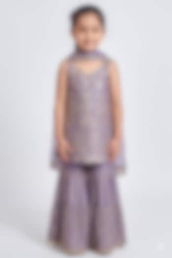 Mauve Chinon Chiffon Sequins Work Sharara Set For Girls by MeenaGuranam Kids at Pernia's Pop Up Shop