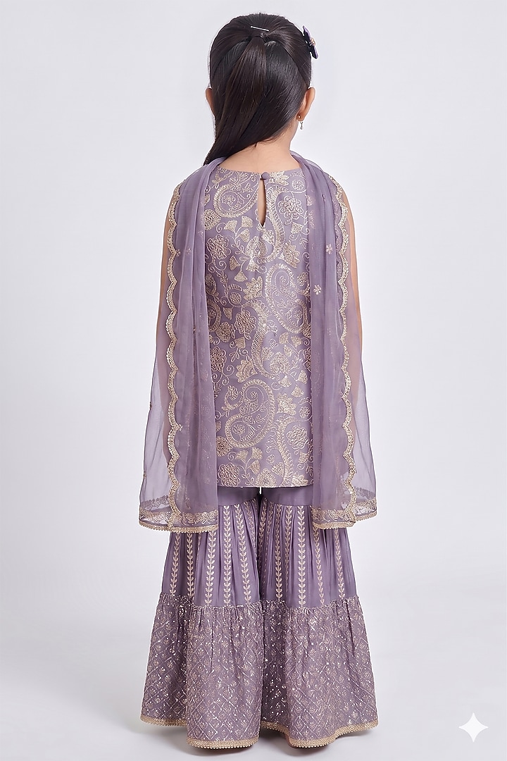 Mauve Chinon Chiffon Sequins Work Sharara Set For Girls by MeenaGuranam Kids at Pernia's Pop Up Shop