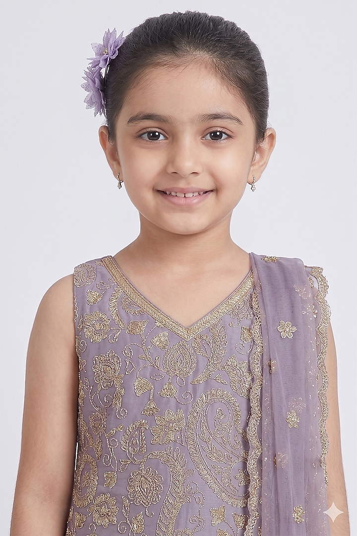 Mauve Chinon Chiffon Sequins Work Sharara Set For Girls by MeenaGuranam Kids at Pernia's Pop Up Shop