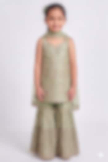 Pista Green Chinon Chiffon Sequins Embroidered Sharara Set For Girls by MeenaGuranam Kids at Pernia's Pop Up Shop