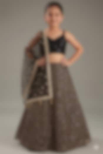 Black Net Sequins Embroidered Lehenga Set For Girls by MeenaGuranam Kids at Pernia's Pop Up Shop