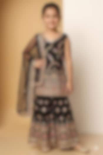 Black Georgette Sequins Embroidered Sharara Set For Girls by MeenaGuranam Kids at Pernia's Pop Up Shop