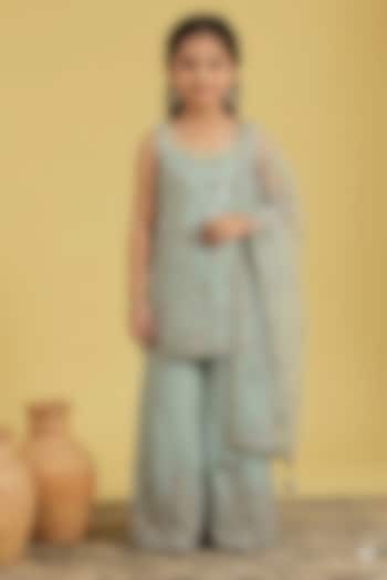 Pista Georgette Floral Jaal Embroidered Sharara Set For Girls by MeenaGuranam Kids at Pernia's Pop Up Shop