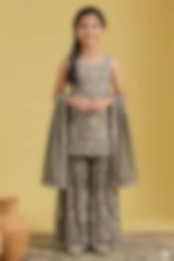 Multi-Colored Tissue Sequins Embellished Gharara Set For Girls by MeenaGuranam Kids at Pernia's Pop Up Shop