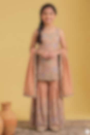 Peach Tissue Sequins Embellished Gharara Set For Girls by MeenaGuranam Kids at Pernia's Pop Up Shop