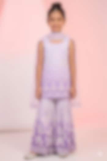 Grey Georgette Sequins Embroidered Sharara Set For Girls by MeenaGuranam Kids at Pernia's Pop Up Shop