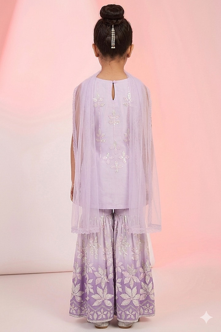 Grey Georgette Sequins Embroidered Sharara Set For Girls by MeenaGuranam Kids at Pernia's Pop Up Shop