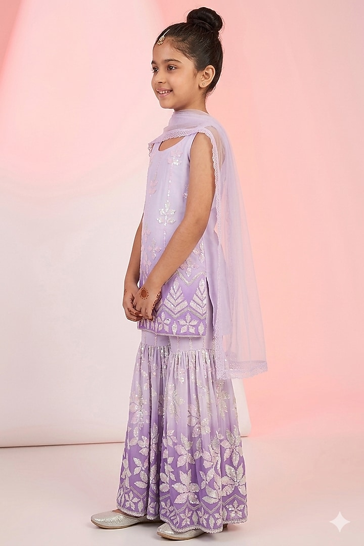 Grey Georgette Sequins Embroidered Sharara Set For Girls by MeenaGuranam Kids at Pernia's Pop Up Shop