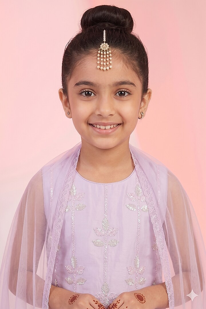 Grey Georgette Sequins Embroidered Sharara Set For Girls by MeenaGuranam Kids at Pernia's Pop Up Shop