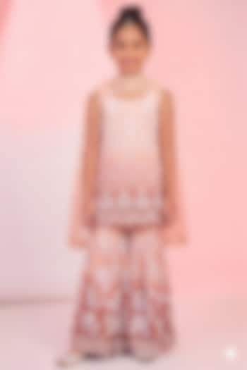 Pink Georgette Sequins Embroidered Sharara Set For Girls by MeenaGuranam Kids at Pernia's Pop Up Shop