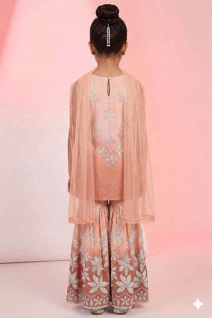 Pink Georgette Sequins Embroidered Sharara Set For Girls by MeenaGuranam Kids at Pernia's Pop Up Shop