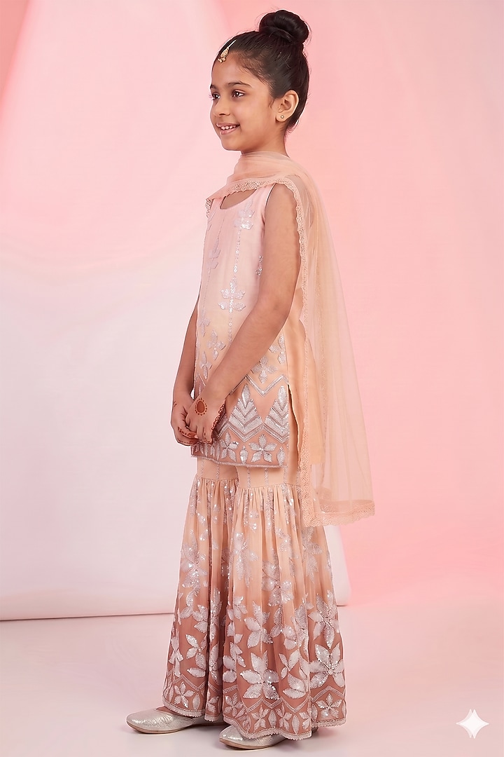 Pink Georgette Sequins Embroidered Sharara Set For Girls by MeenaGuranam Kids at Pernia's Pop Up Shop