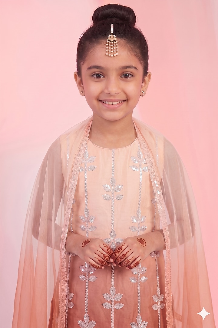 Pink Georgette Sequins Embroidered Sharara Set For Girls by MeenaGuranam Kids at Pernia's Pop Up Shop