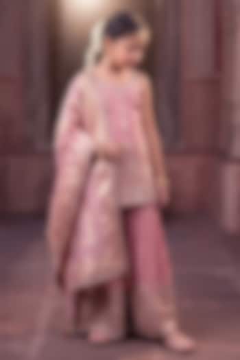 Pink Tissue Zari Embellished Sharara Set For Girls by MeenaGuranam Kids at Pernia's Pop Up Shop