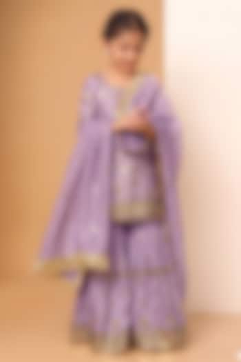 Purple Chinon Chiffon Sequins Embroidered Sharara Set For Girls by MeenaGuranam Kids at Pernia's Pop Up Shop