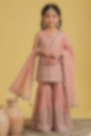 Mustard Tissue Sequins Embellished Gharara Set For Girls by MeenaGuranam Kids at Pernia's Pop Up Shop