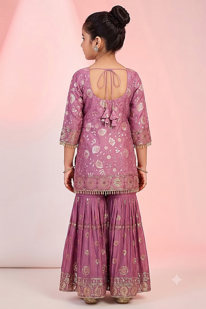 Onion Pink Chinon Chiffon Sharara Set For Girls by MeenaGurnam Kids at Pernia's Pop Up Shop