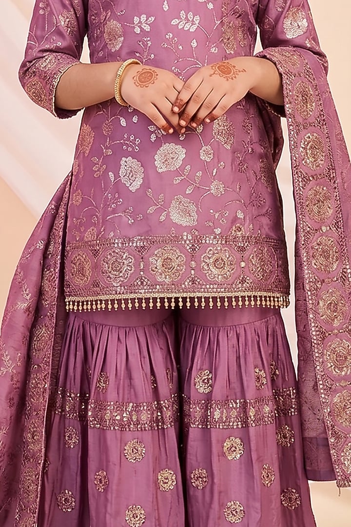 Onion Pink Chinon Chiffon Sharara Set For Girls by MeenaGurnam Kids at Pernia's Pop Up Shop