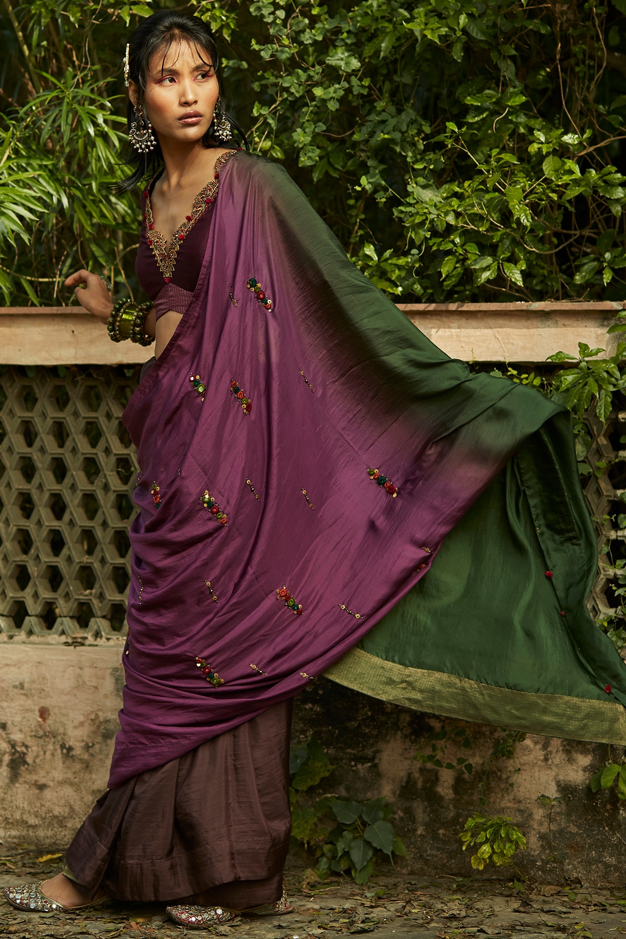 Buy Dark Purple Fully Sequins Party Wear Saree At Ethnic Plus