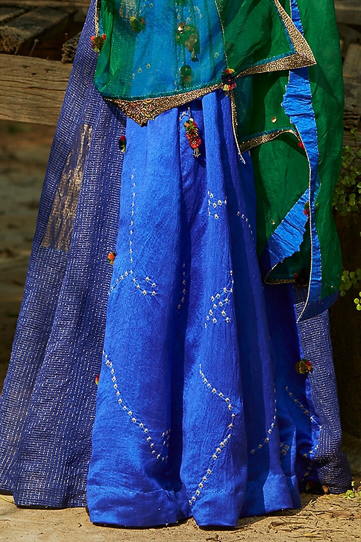 Bright Blue Embroidered Wedding Lehenga Set by Medha at Pernia's Pop Up Shop