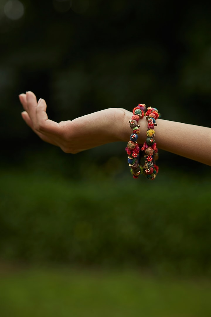 Multi-Colored Assorted Scrap Fabric Bangle by Medha at Pernia's Pop Up Shop