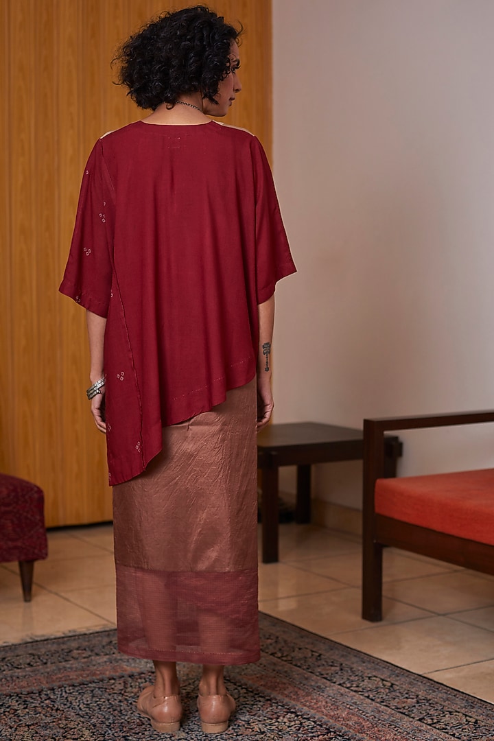 Dark Red & Beige Wrap Skirt Set by Medha at Pernia's Pop Up Shop