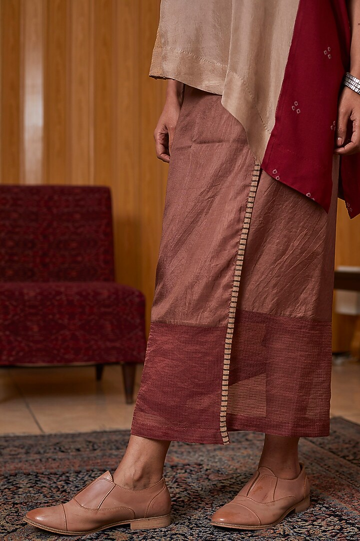 Dark Red & Beige Wrap Skirt Set by Medha at Pernia's Pop Up Shop