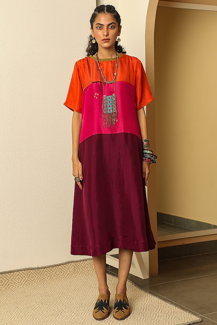 Multi Colored Silk & Rib Dress by Medha