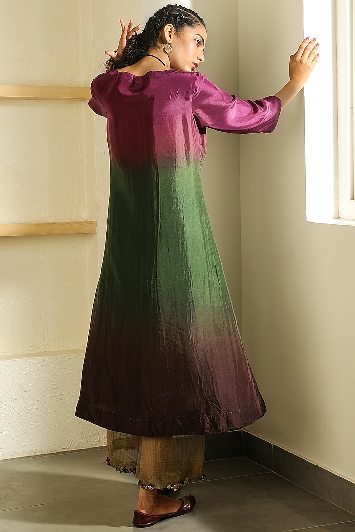 Purple & Green Kurta With Handmade Potli Buttons by Medha at Pernia's Pop Up Shop