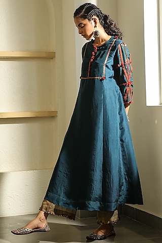 Dark Green Tissue Kota Pants by Medha