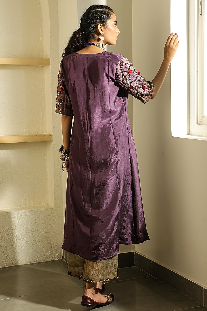 Dark Purple Pure Silk Kurta by Medha at Pernia's Pop Up Shop
