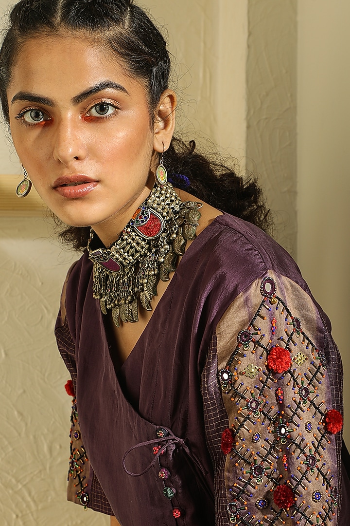Dark Purple Pure Silk Kurta by Medha at Pernia's Pop Up Shop