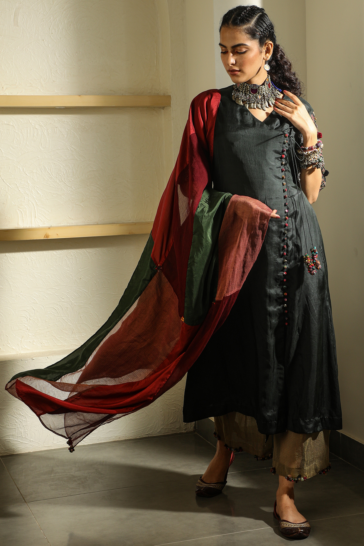 Black Pure Silk Kurta  by Medha