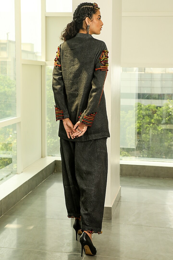 Black Hand Embroidered Short Jacket by Medha at Pernia's Pop Up Shop