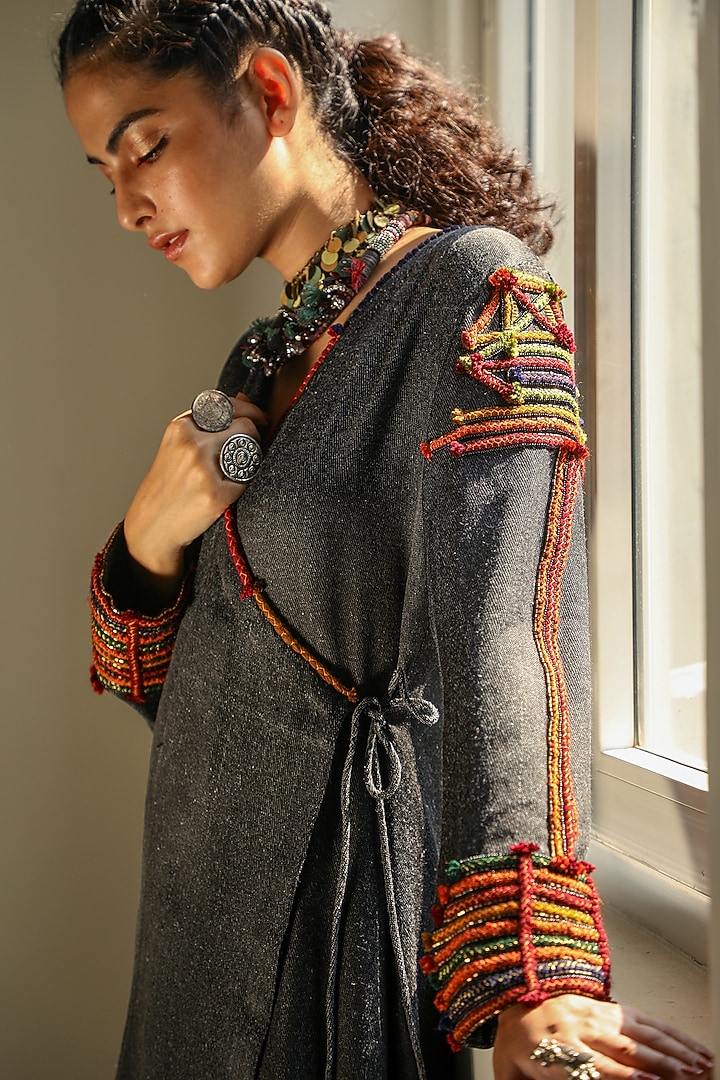 Black Hand Embroidered Vacation Dress by Medha at Pernia's Pop Up Shop