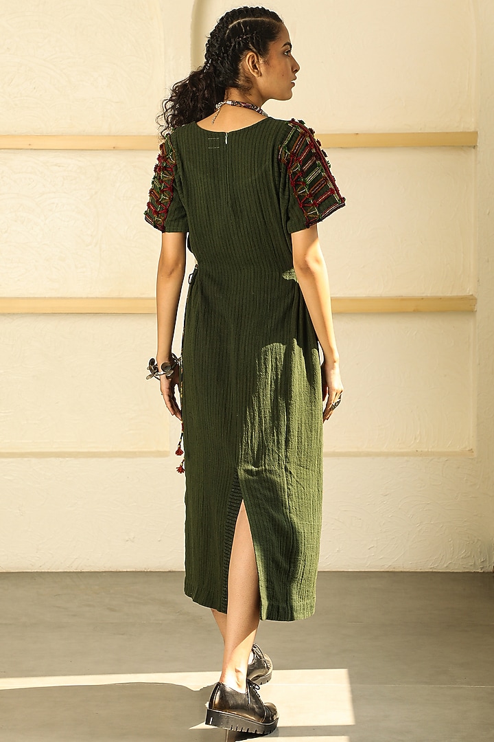 Deep Green Hand Embroidered Vacation Dress by Medha at Pernia's Pop Up Shop