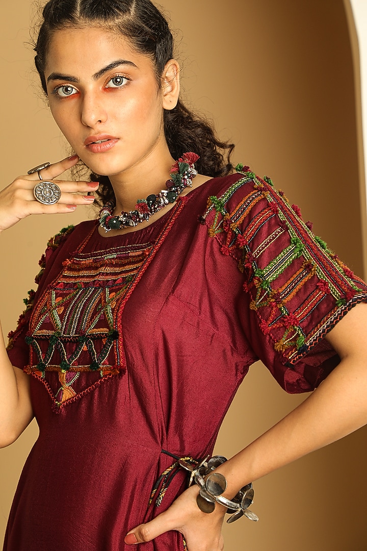 Plum Hand Embroidered Vacation Dress by Medha at Pernia's Pop Up Shop